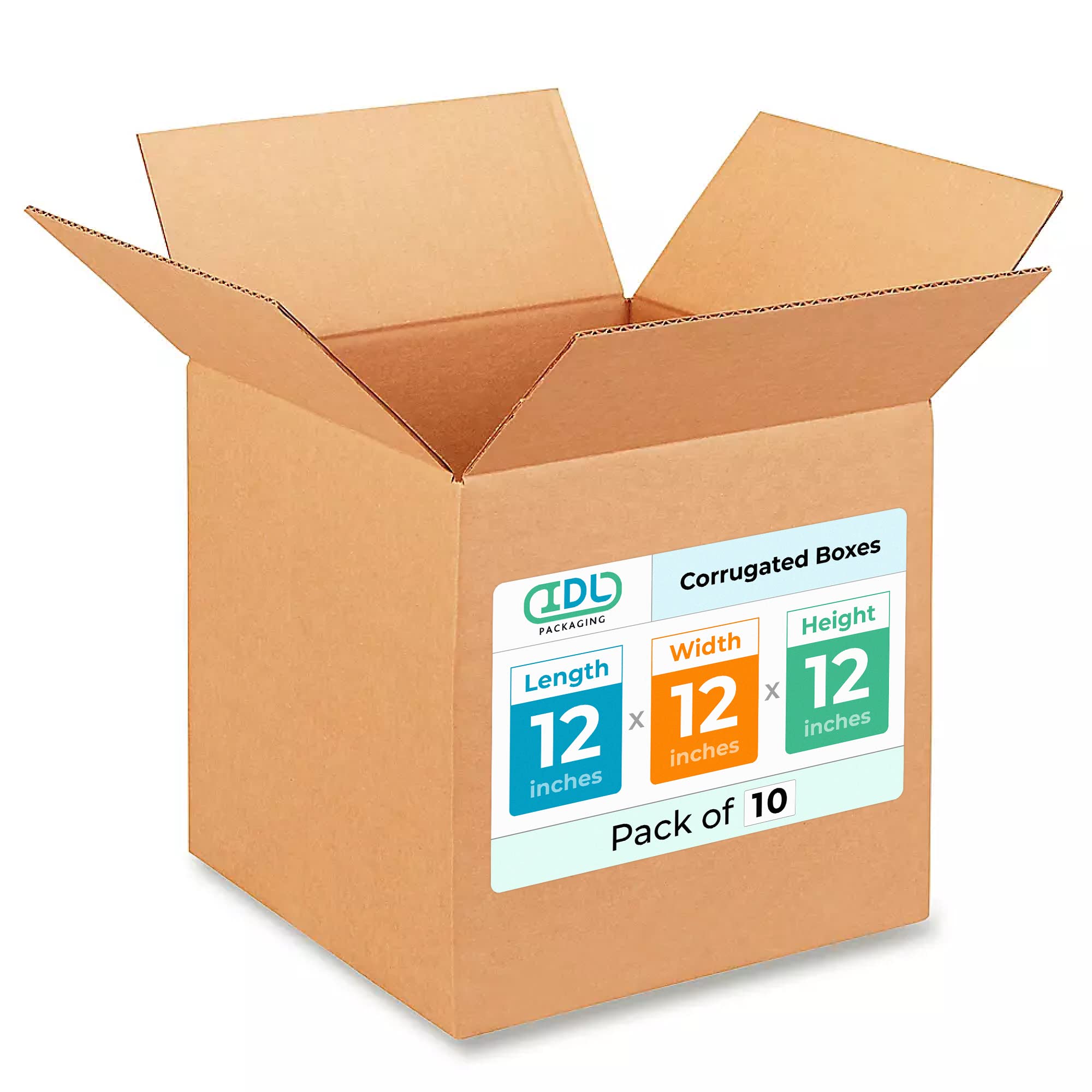 IDL Packaging - B-121212-10 Medium Corrugated Moving Boxes 12"L x 12”W x 12"H (Pack of 10) - Excellent Choice for Packing All Kitchen Staff for Moving