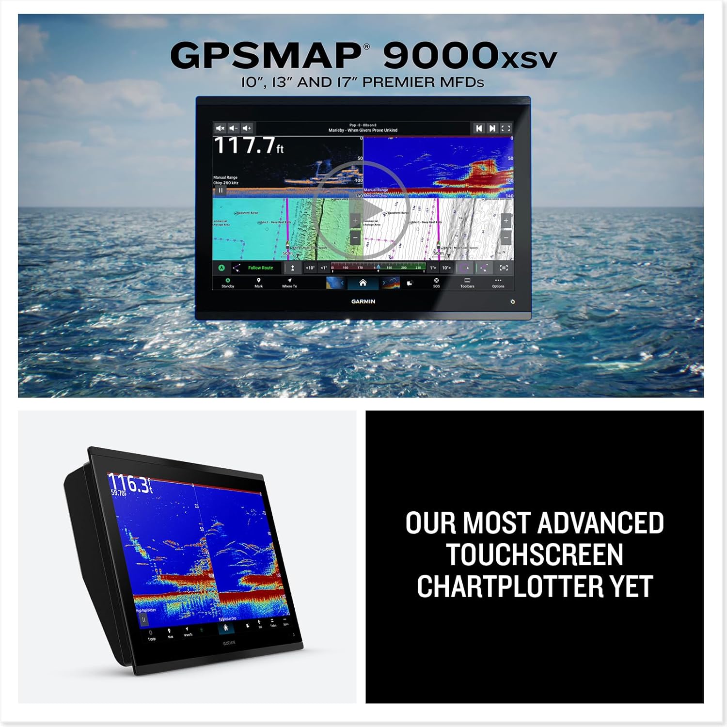 Garmin GPSMAP® 9010xsv, Premium 10-inch Chartplotter with a High-Definition Touchscreen Display, Built-in Sonar and Worldwide Basemap