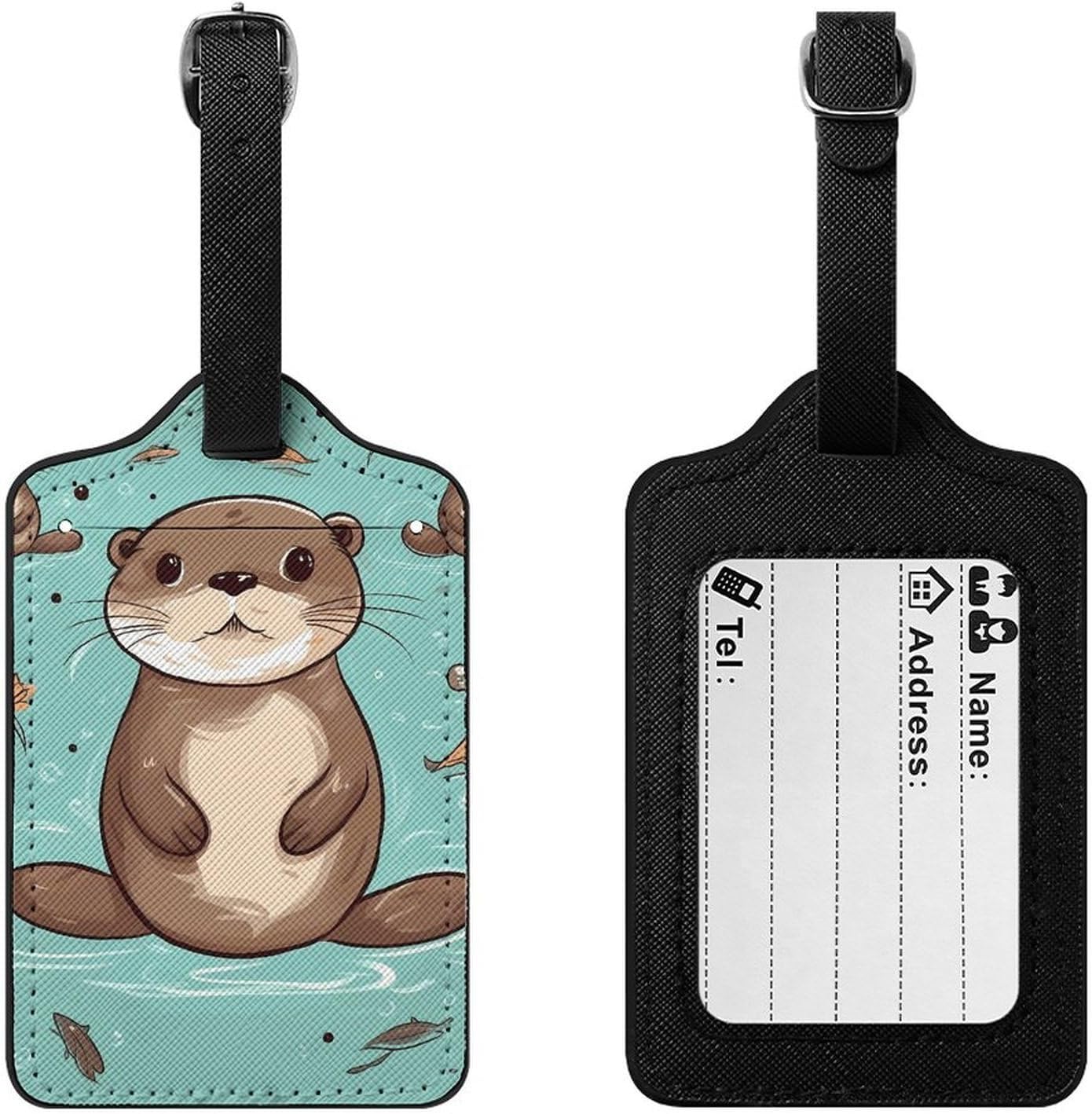 Luggage Tags for Suitcase with Name Id Card, Cartoon Cute Otter image 3