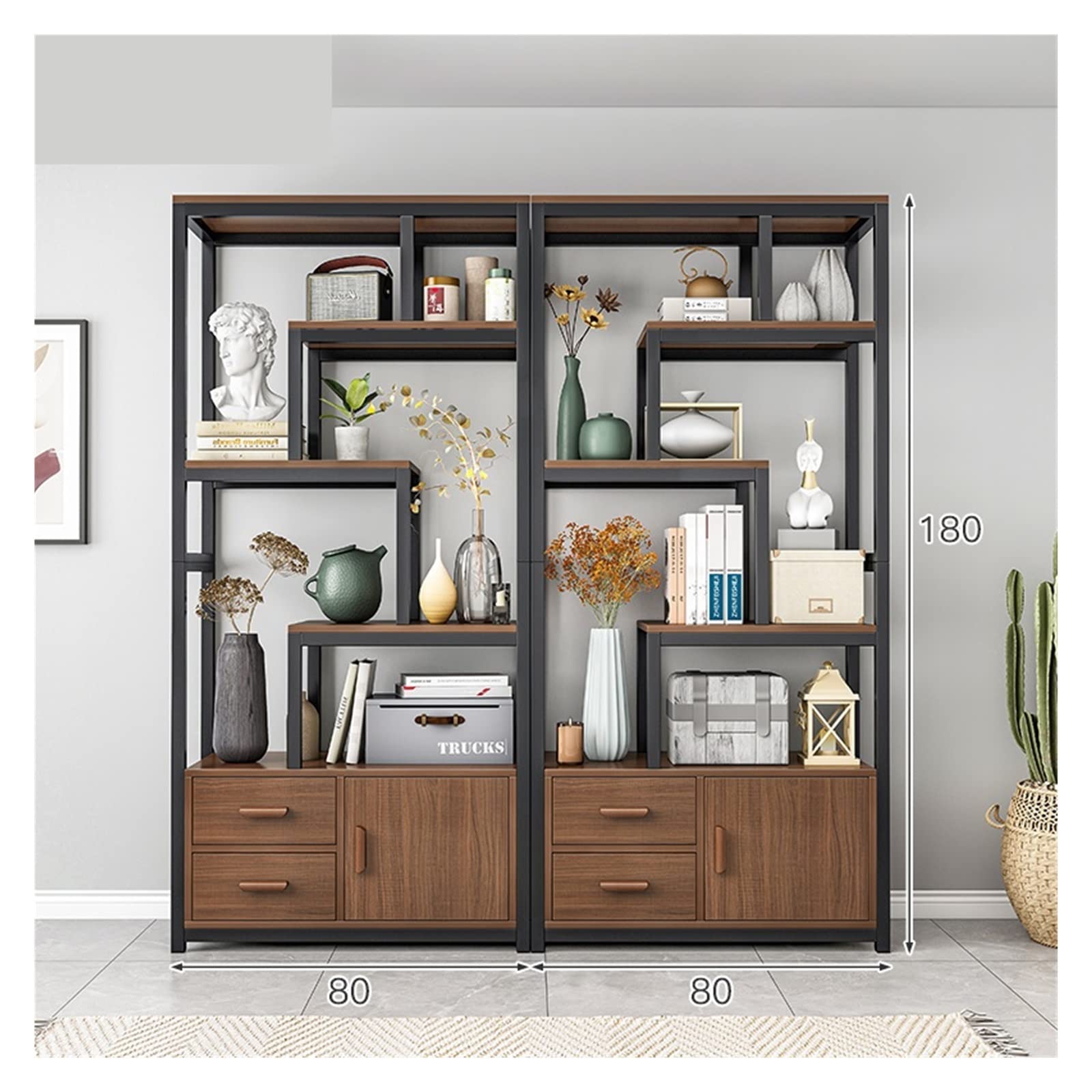 Living Room Porch Partition Shelf, Storage Rack for Bedroom Home Office, Industrial Style Rack TMP1105 (Size : 160X30X180CM (80CM+80CM))