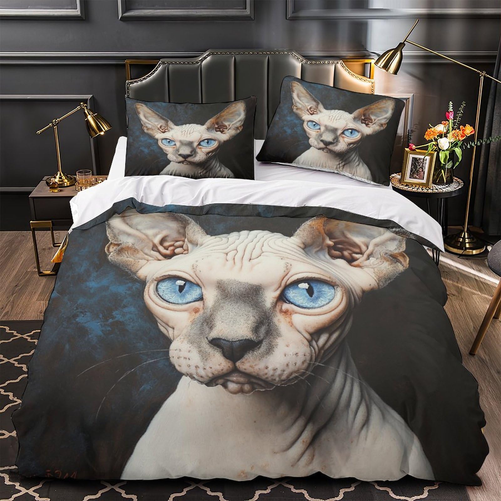Housse de couette Chat Sphynx 3D en microfibre 260x220 cm avec 2 taies