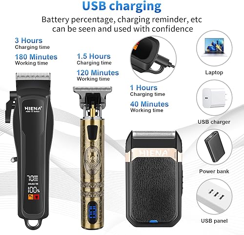 Miniatura 4 de HIENA PRO Cortadora de pelo profesional inalámbrica para hombres, recortadora de barba con hoja en T y afeitadora de aluminio, kit de peluquería