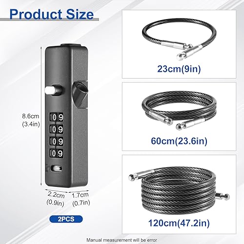 Miniatura 2 de Cerraduras de valla para puertas al aire libre, cerraduras de cable pequeñas de 4 dígitos con combinación, cerradura de cuerda de acero con 3