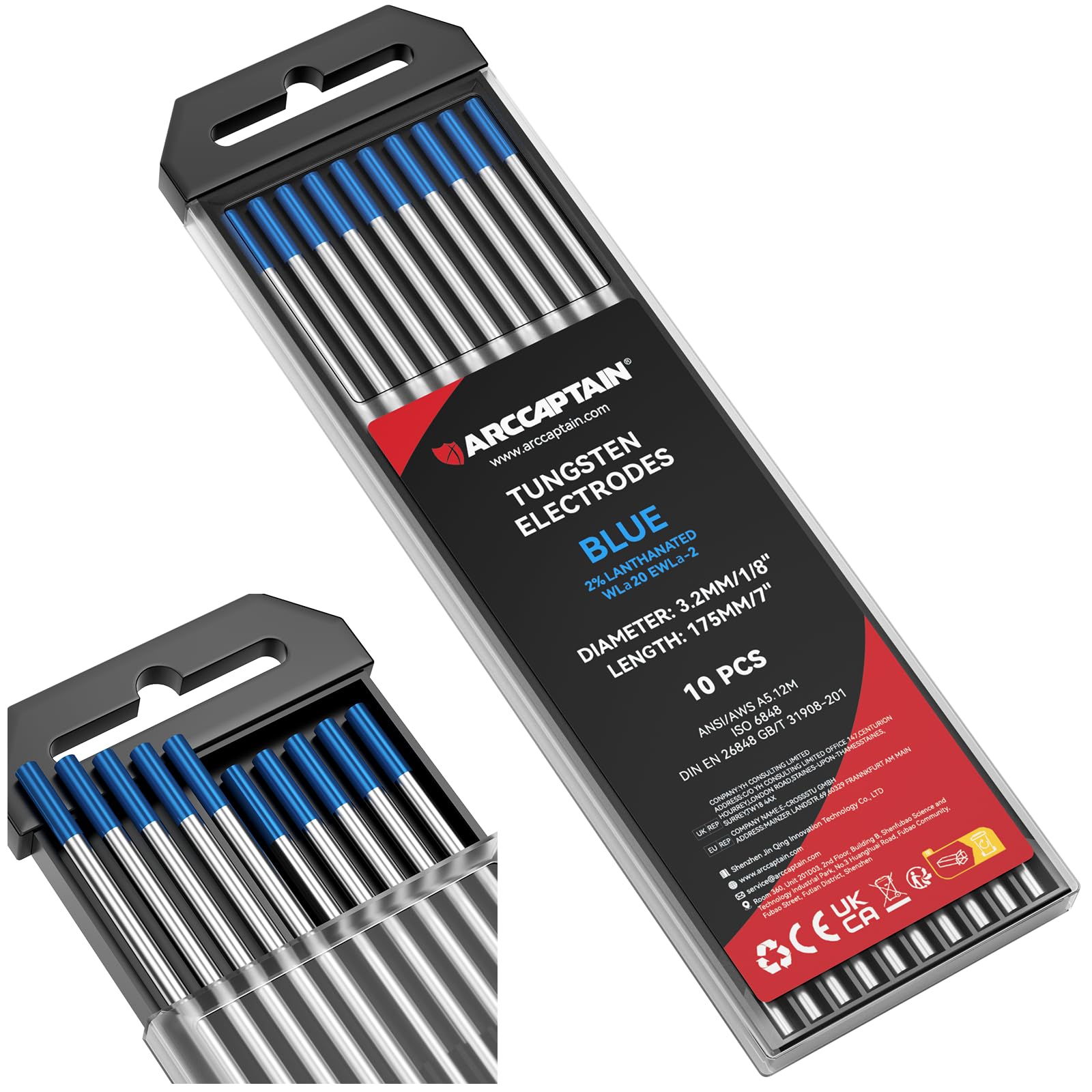 ARCCAPTAIN TIG Tungsten, TIG Welding Tungsten Electrode Blue 2% Lanthanated 10-Pack 1/8" x 7" (WL20/EWLa-2)