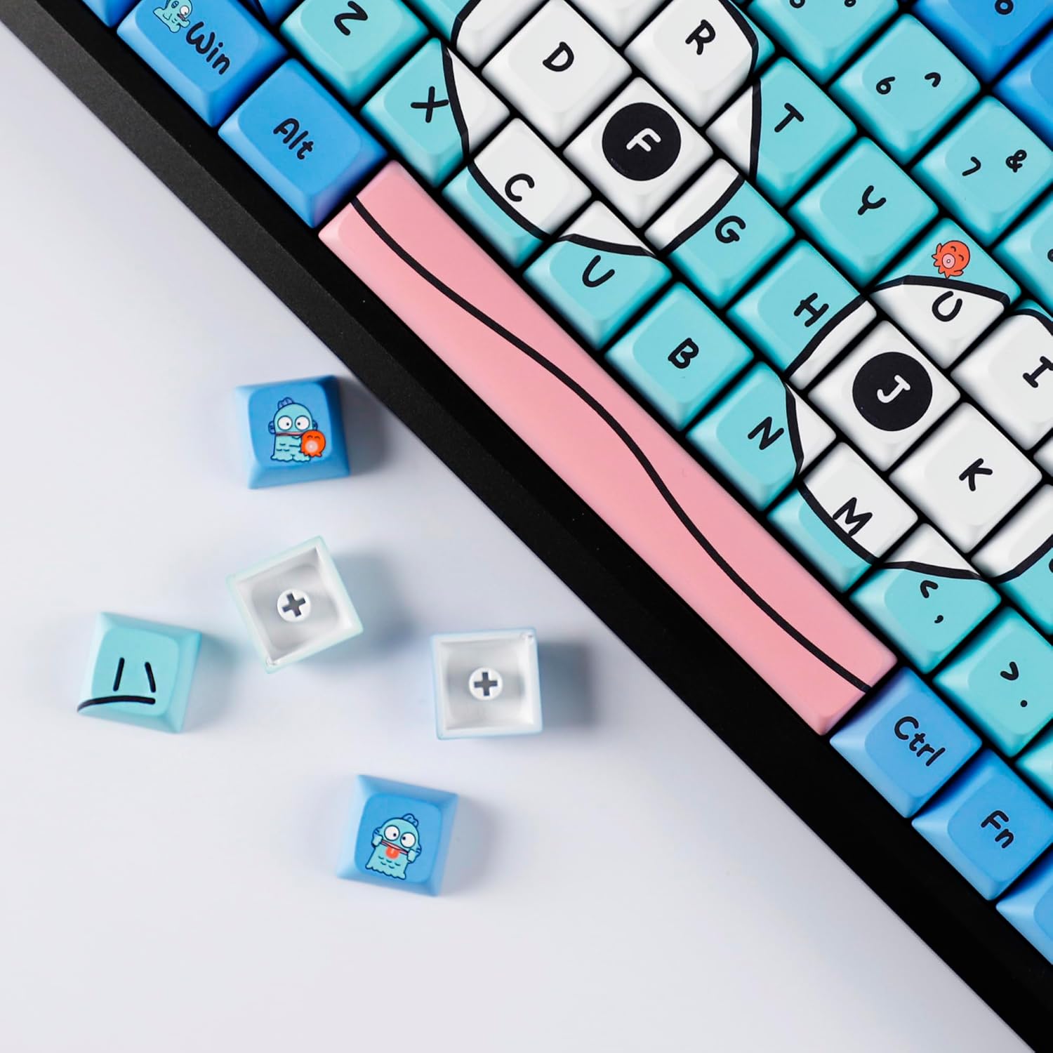 YMDK Ugly Fish Keycaps Full Set 138 Keys Cute Funny Keycap Thick PBT XDA Profile Dye Sub Custom Key Caps for MX Mechanical Keyboard