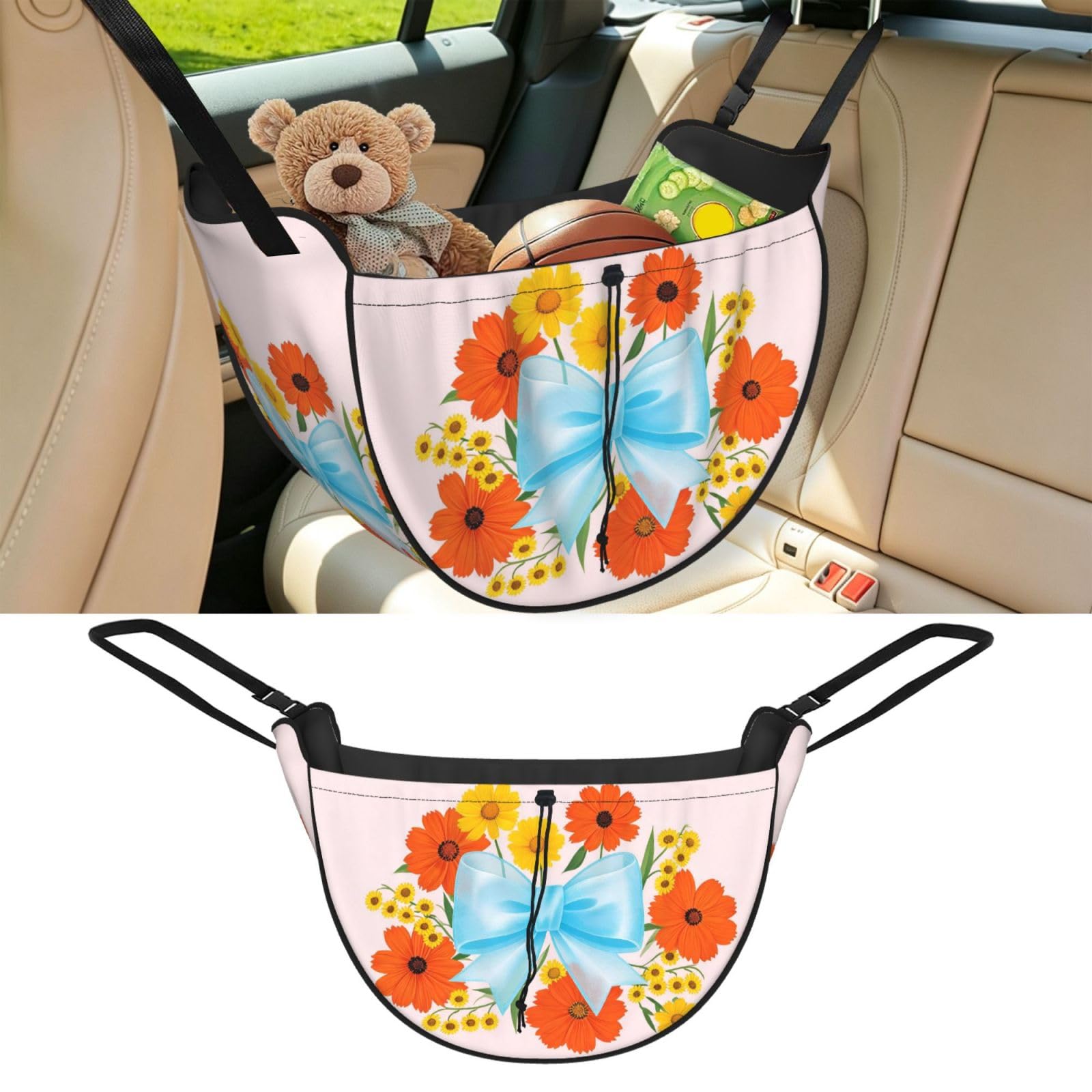 Cntdbu Black Flower Bow Car Seat Organizer-Backseat Storage Bag For Travel
