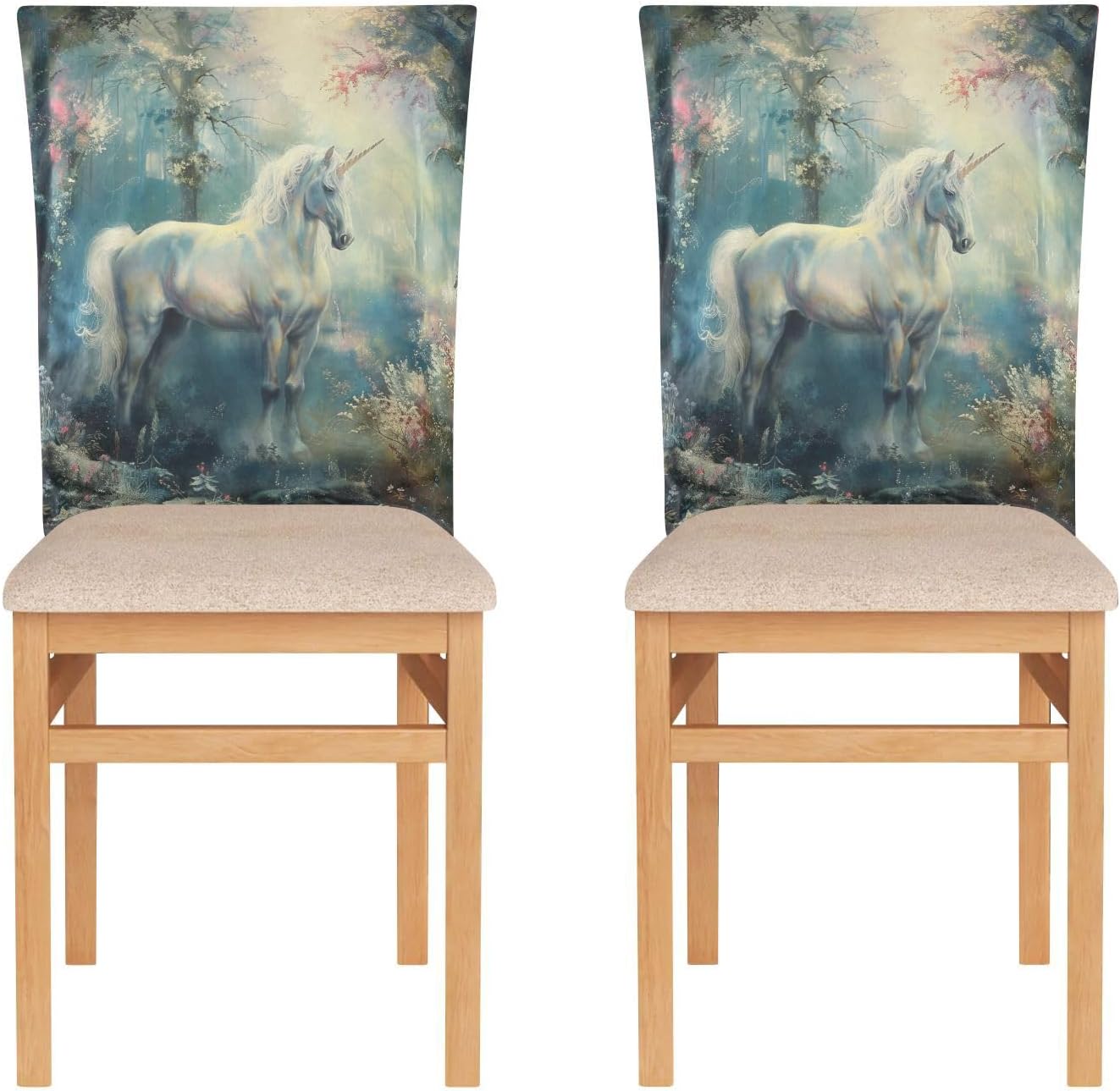 ALAZA Unicorn in A Forest Chair Back Cover Set of 6, Washable Reusable Removable Chair Slipcovers Decorative Chair Cover for Home Kitchen Wedding Party