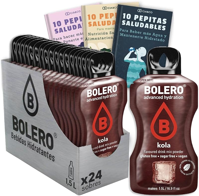 24 x Bebida Bolero COLA Hidratante Sin Azucar (24x9 grs) + 30 Pepitas Saludables para una vida más sana by Cia&Co