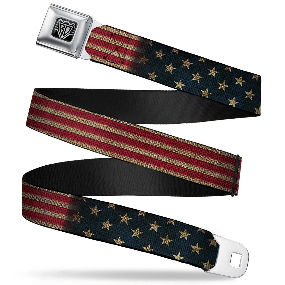 Buckle Down Seatbelt Belt - Vintage US Flag Stretch - 1.5" Wide - 24-38 Inches in Length
