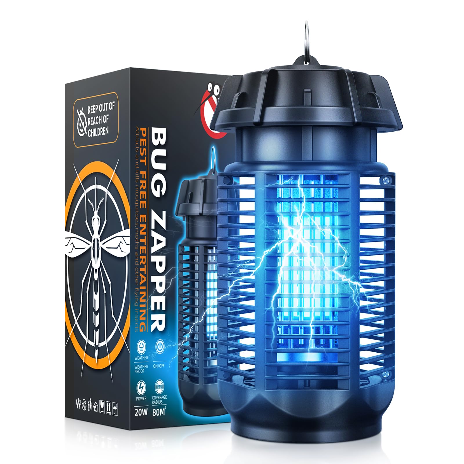 Lampara Antimosquitos, 20W UV Mata Mosquitos Electrico, Lampara Antimosquitos Exterior Interior, IPX4 Impermeable, Adecuado para Jardines, Salas de Estar, Camping Etc., Cable de 1,5 m