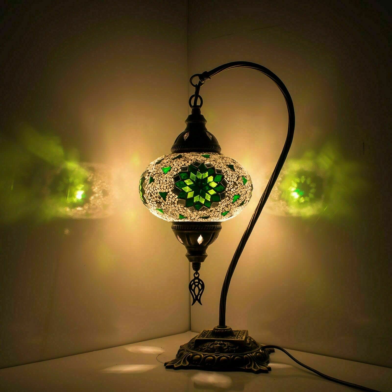 ENVA (20 Variations) Turkish Moroccan Mosaic Lamp Light - Turkish Lamp - Handmade Mosaic Swan Neck Table Desk Bedside Lamp- Free LED Bulb (3055)