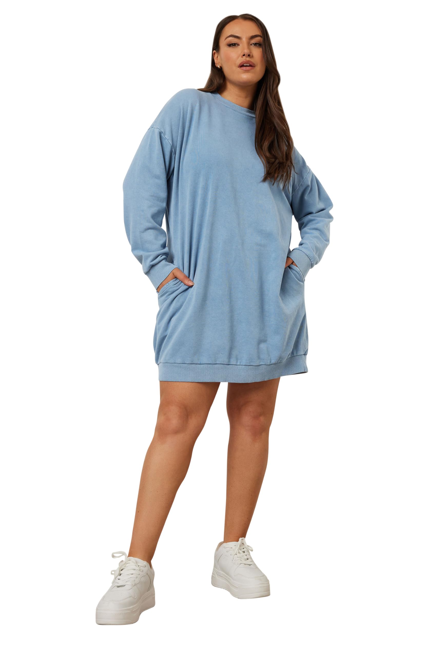 Yours Women's Light Blue Crew Neck Sweatshirt Dress In | : Size 20