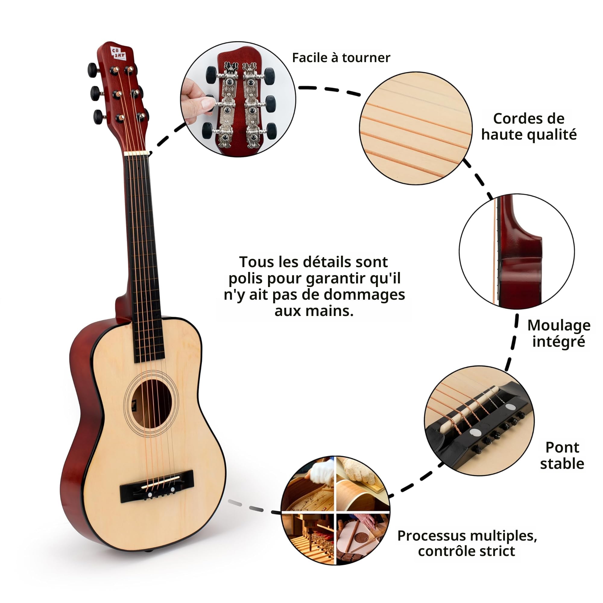 Guitare En Bois Basswood 23 Pouces – 6 Cordes – Instrument Pour Enfant Et Débutant – Café – Sac De Rangement Et Médiator Inclus