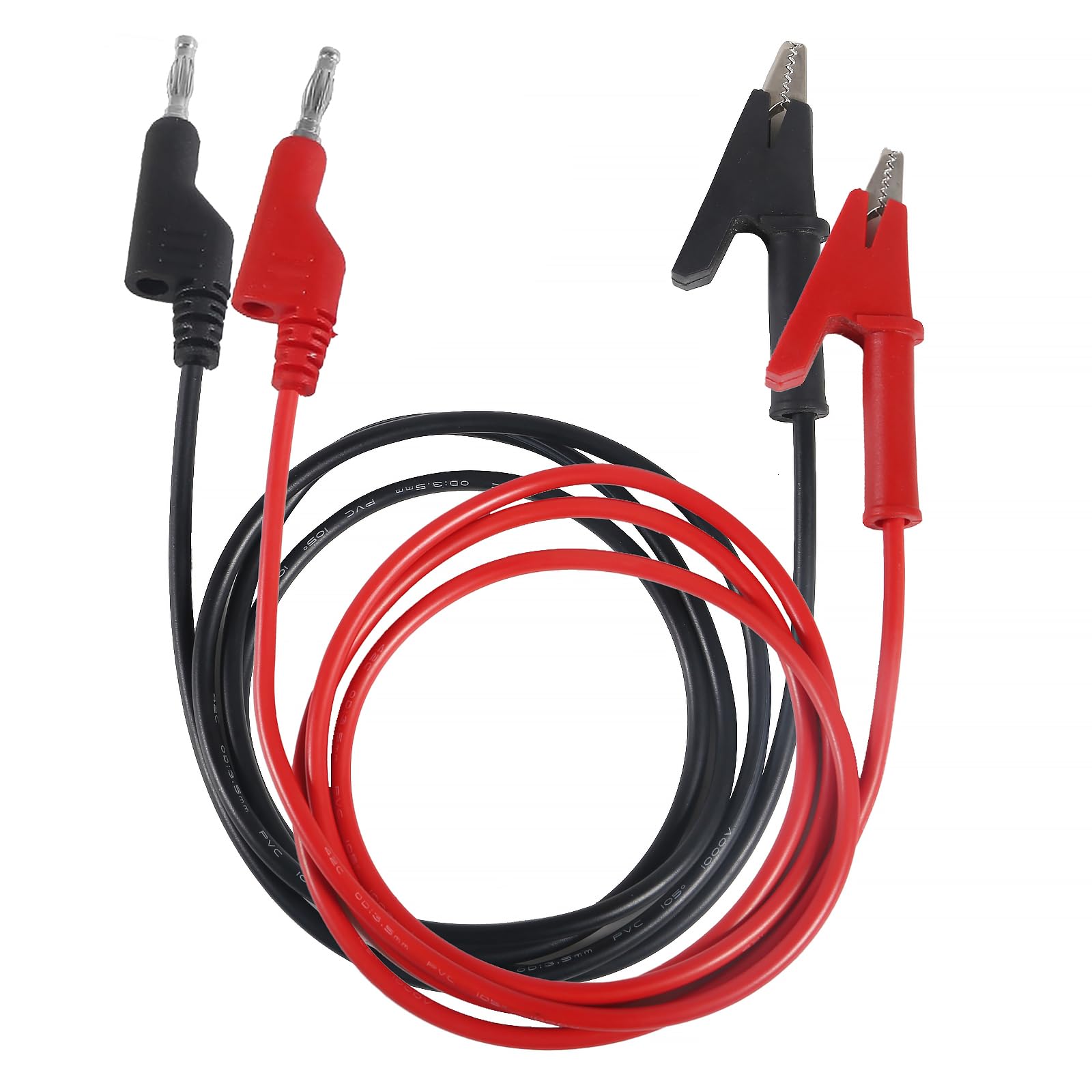 DIANN 2pcs 4mm Stackable Colorful Silicone Banana Plug to Alligator Clip Test Probe Lead Wire Cable for Multimeter Electrical Testing 100cm/3.3ft