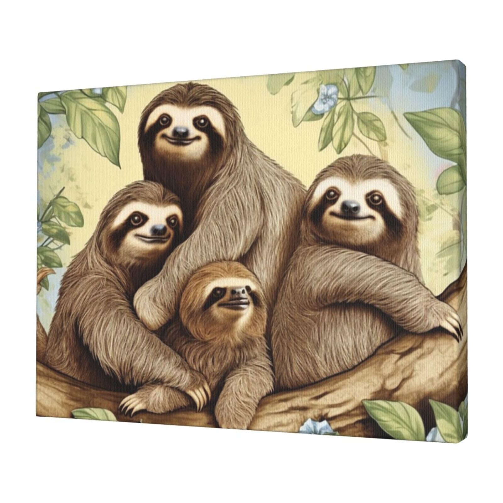 KLOPH Sloth Family Canvas Wall Art for Living Room 12"x16" Modern Artwork Painting for Bathroom Hanging Canvas Prints Aesthetic Wallart for Bedroom Kitchen Office Wall Decor