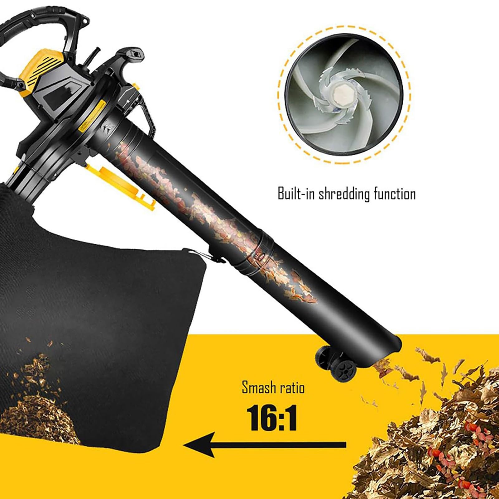 Potente soplador de Hojas eléctrico de 3800 W, 6 velocidades Variables con Bolsa recolectora de Hojas de 40 L, aspiradoras y trituradoras de jardín, for el Cuidado del césped