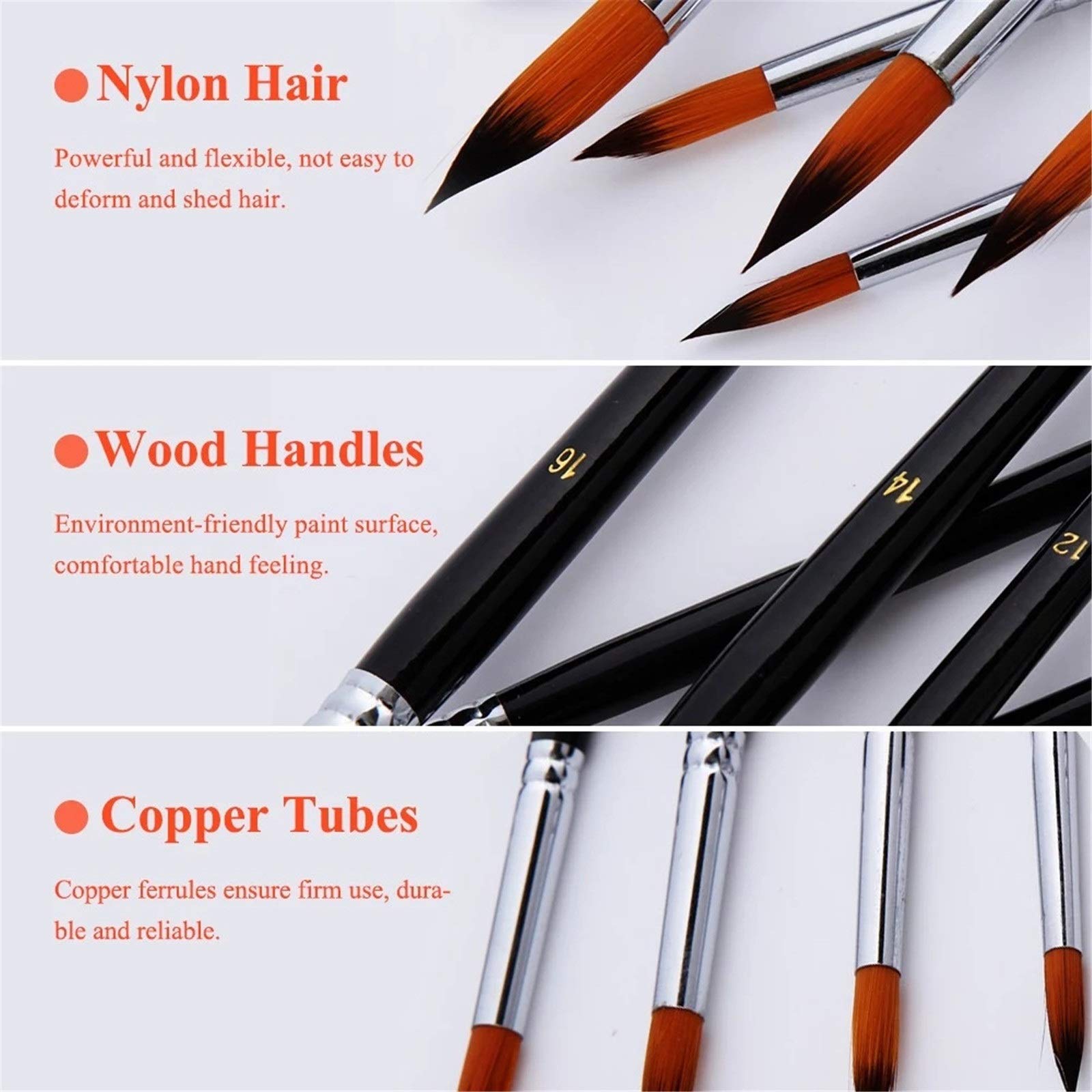 Set di Pennelli 9pcs dell'artista professionista pennelli Set nero lungo manico in legno di nylon dei capelli Pennello per Principianti e Professionisti(Type 2)