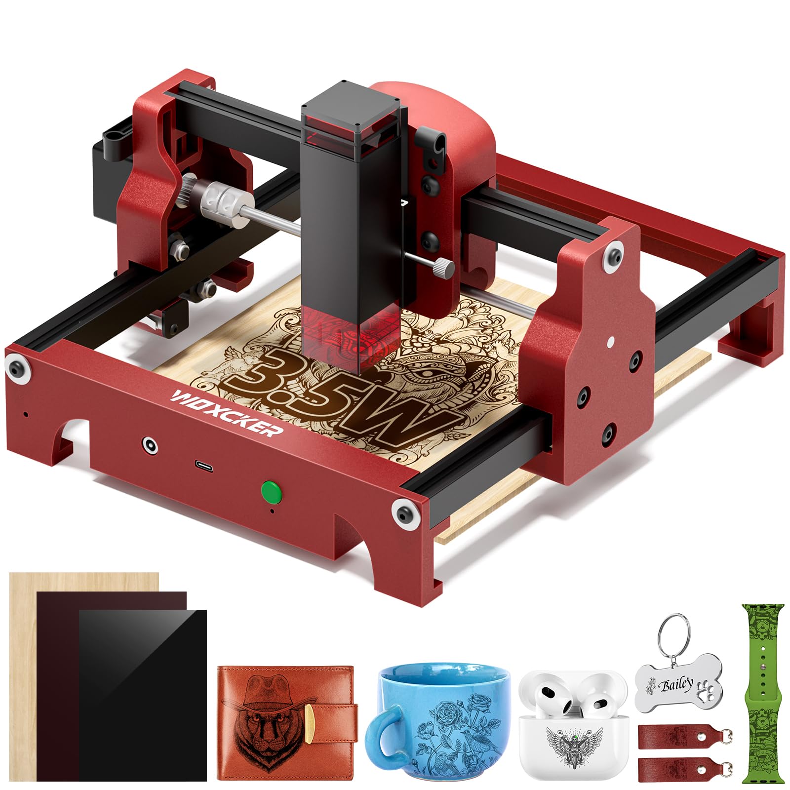 Graveur Laser, Woxcker S1 3,5 W Mini Machine a Graver Laser Adaptée aux Débutants, Portable Dimensions du Plateau 130 mm x 130 mm Spot Laser de 0,05 pour le Métal, le Bois, l'acrylique et le cuir