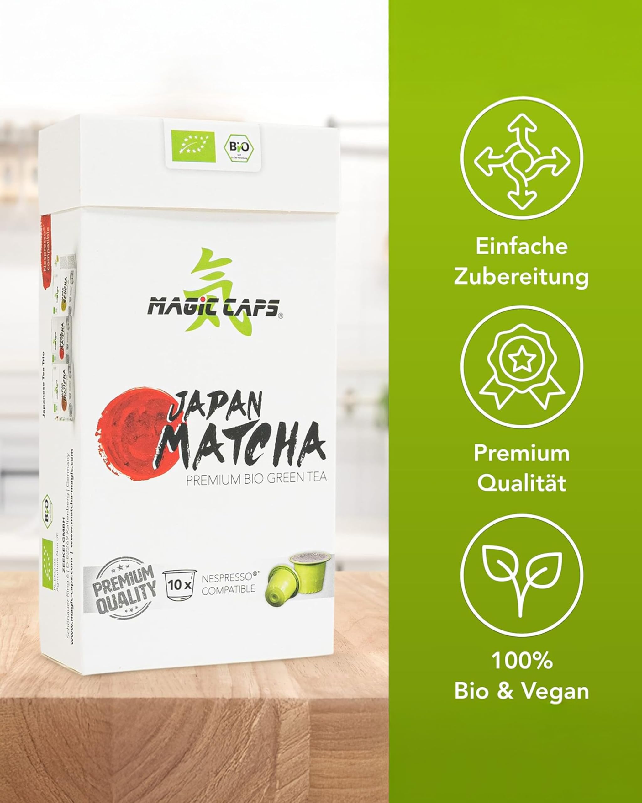 MatchaMagic Bio Matcha Tee Caps - 3x 10 Stück Grüner Matcha Teekapseln - Japanisches Matcha Pulver für Kapselmaschinen (3 x 10 Kapseln)
