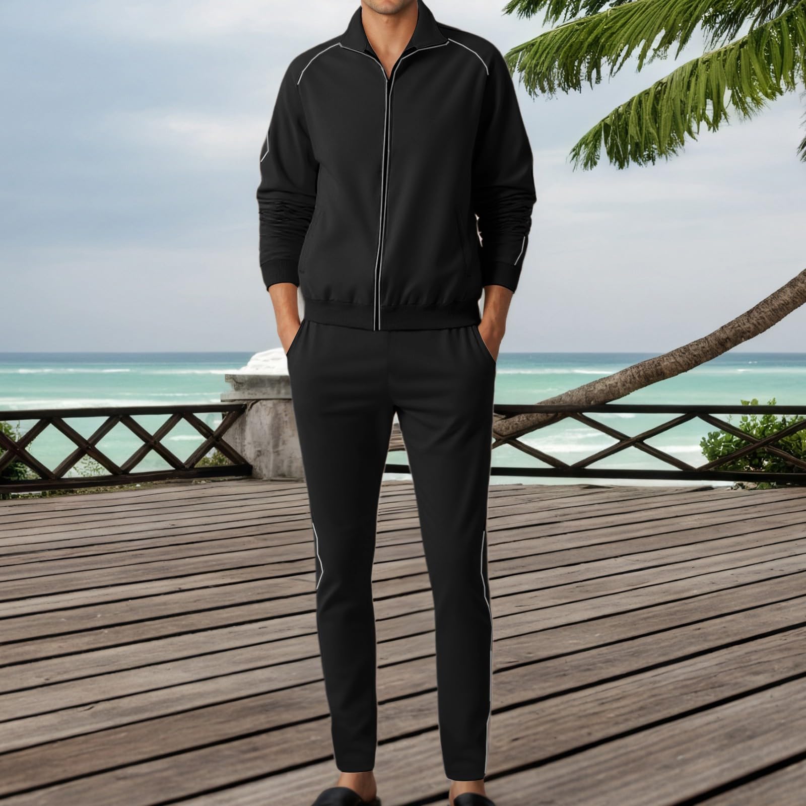 Generisch Męski dres treningowy, modny, 2-częściowy, jednokolorowy dres sportowy, bluza z kapturem + spodnie do biegania, zestaw dla mężczyzn, strój rekreacyjny, bluza z kapturem, dres sportowy