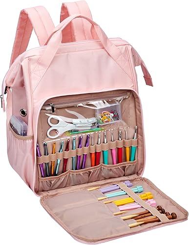 Miniatura 2 de HOMEST Organizador de bolsas de ganchillo, almacenamiento de hilo, bolsa de tejer para llevar proyectos, ganchos de ganchillo, agujas y accesorios,