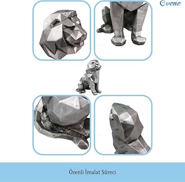 Evene Dekoratif Aslan Biblo Heykel El Yapımı Hediyelik Süs Eşyası Poly Model Tasarım Ürünü, GÜMÜŞ ESKİTME