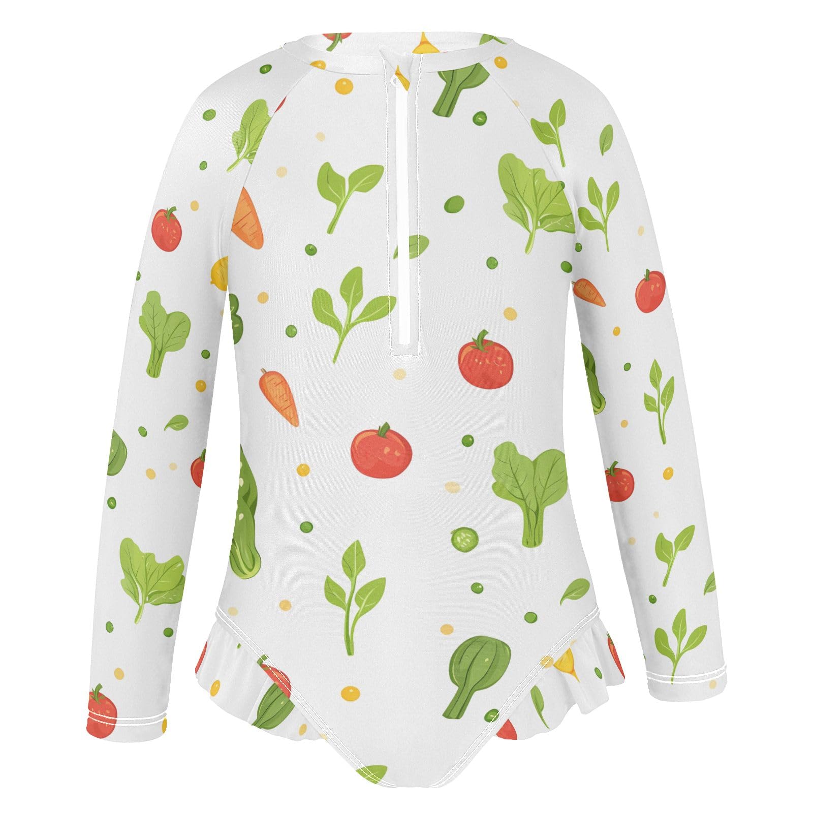 ALAZA Swimsuit for Girls Long Sleeve Rashguard Bathing Suit Vegetables White Quick Dry 4T