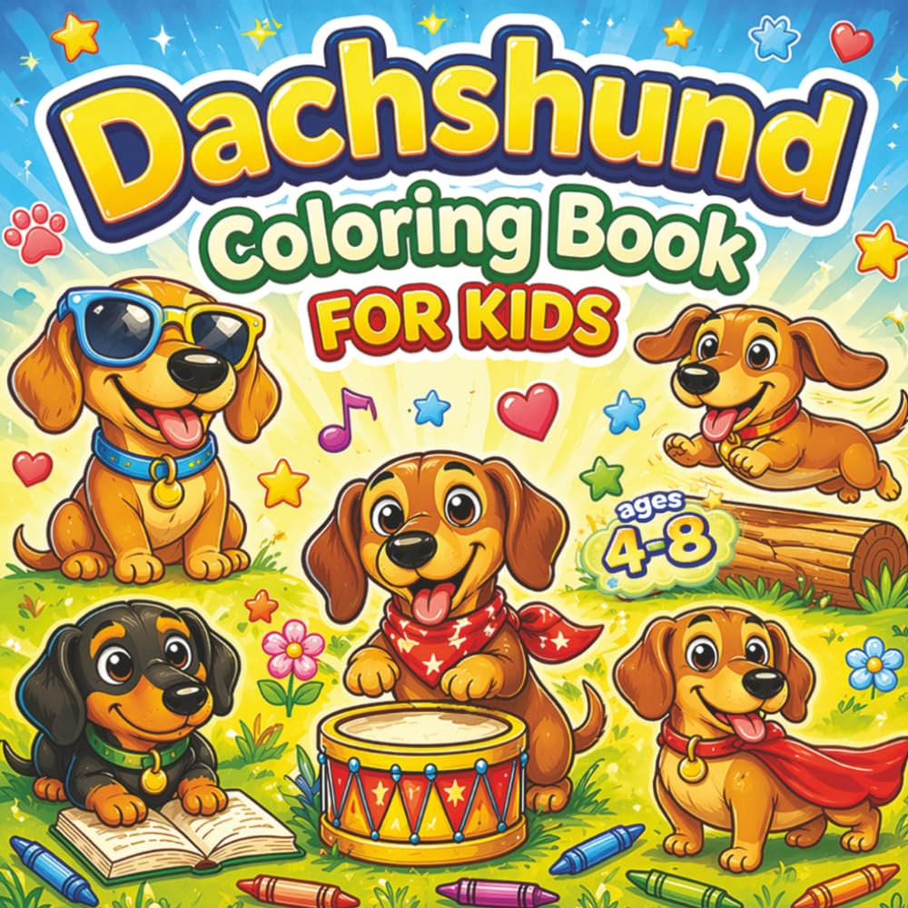 Dachshund Coloring Book for Kids: Cute & Funny Wiener Dogs – Big-Eyed Puppies, Easy Pages, Silly Scenes & Fun for Kids Ages 4–8