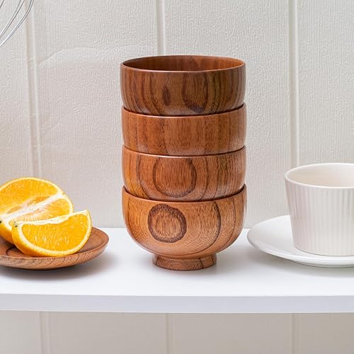 Miniatura 3 de Tazón de madera hecho a mano, taza, para arroz, sopa, inmersión, café, té, decoración (4 cuencos de azufaifo, S 4-18 pulgadas de diámetro por 2-58