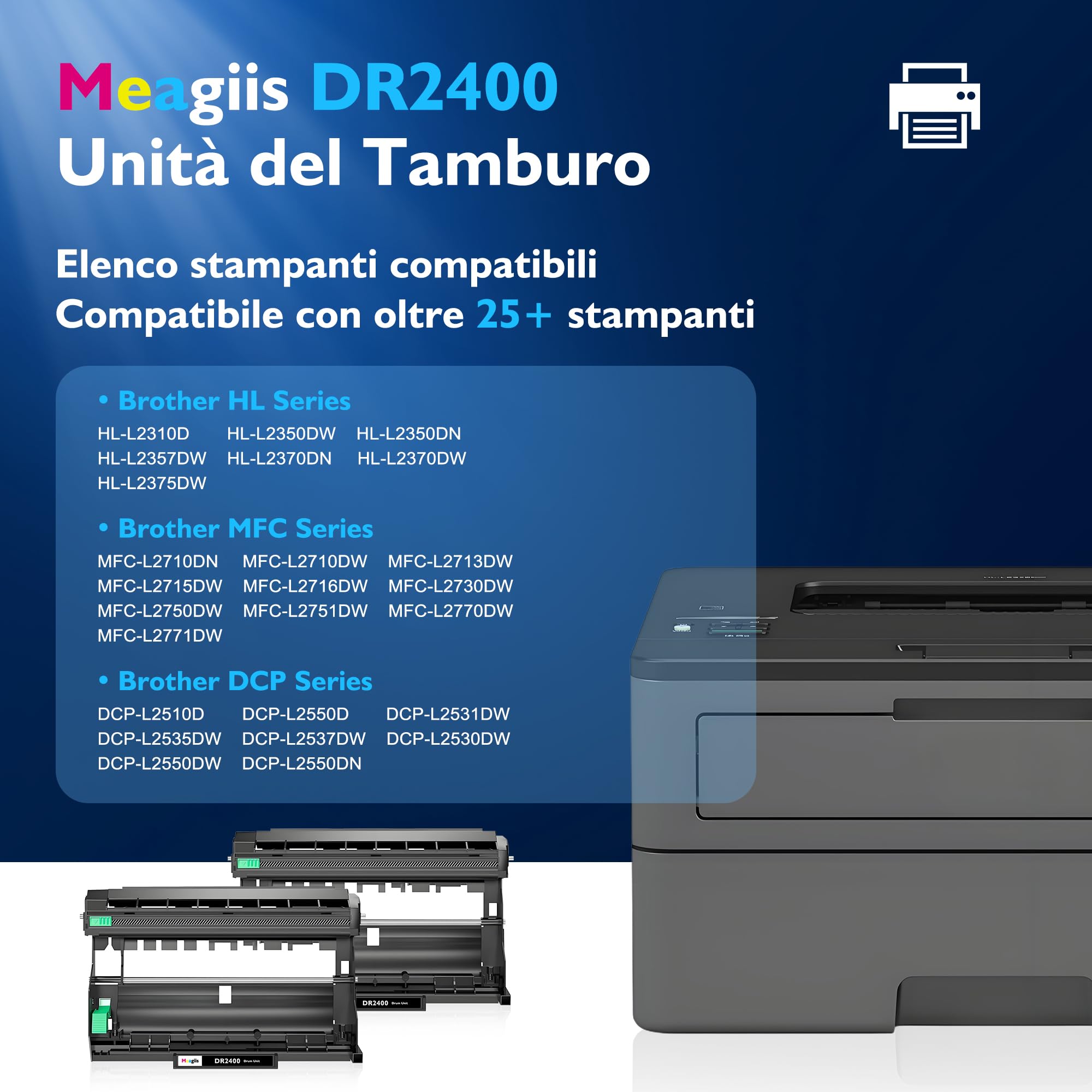 DR2400 Unità del tamburo Compatibile per Brother DR2400 DR-2400 tamburo per Brother DCP-L2530DW DCP-L2510D HL-L2350DW HL-L2310D HL-L2357DW MFC-L2710DW MFC-L2710DN MFC-L2730DW (2 Pacchetto)