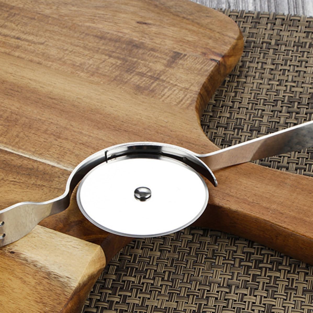 Stainless Steel Pizza Wheel Cutter with Fork Non Slip Handle