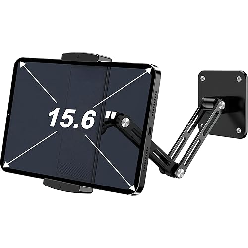 Bimo Tablet Wall Mount Holder for 4.7-15.6 inch, iPad Wall Mount Holder with Arm & Adjustable Rotating Base Compatible with iPad, Tablet Devices