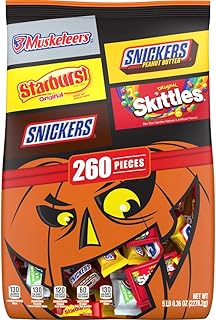 SNICKERS Original, SKITTLES Original, STARBURST Original & 3 MUSKETEERS Assorted Bulk Halloween Candy Variety Bag (260 Pieces)