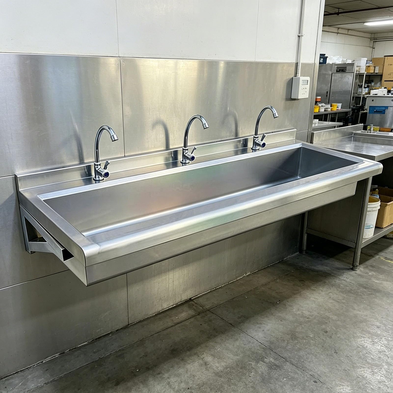 Lavabo de mano de acero para montaje en pared comercial, fregadero de un solo tazón para escuelas, restaurantes, uso industrial, lavabo profundo para baños públicos