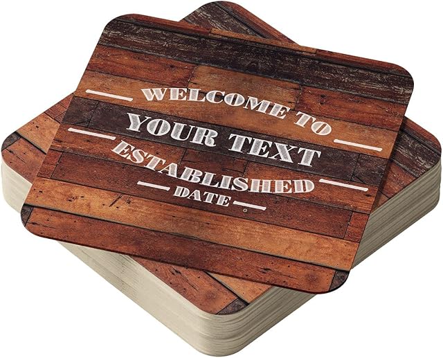 Personalised Beer Mats Pack of 24 - Multi Bulk Buy Absorbent Recyclable Cardboard Drink Mat Coasters 95mm x 95mm x 1mm Square - Accessories for Home Bars Pubs - CO-CARD-A1273-24 - ADD Your Text