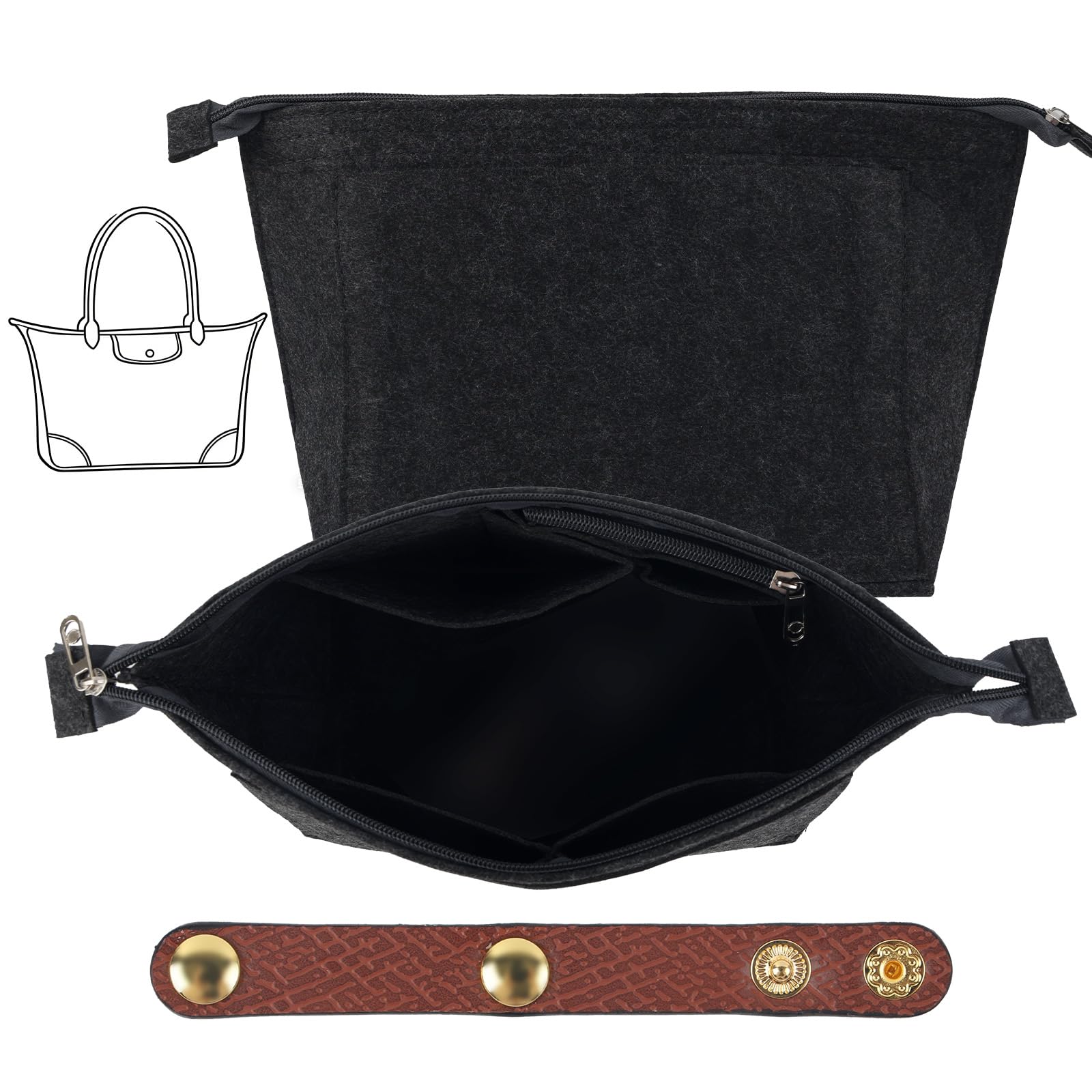Tantanbear Taschen Organizer, Dunkelgrau Größe M Taschen Innen Organizer Filzstoff, Mehrtaschen Organize r Für Tas-chen Innen With Zipper, Große Kapazität Handtaschenorganizer Mit Schultergurtschnalle