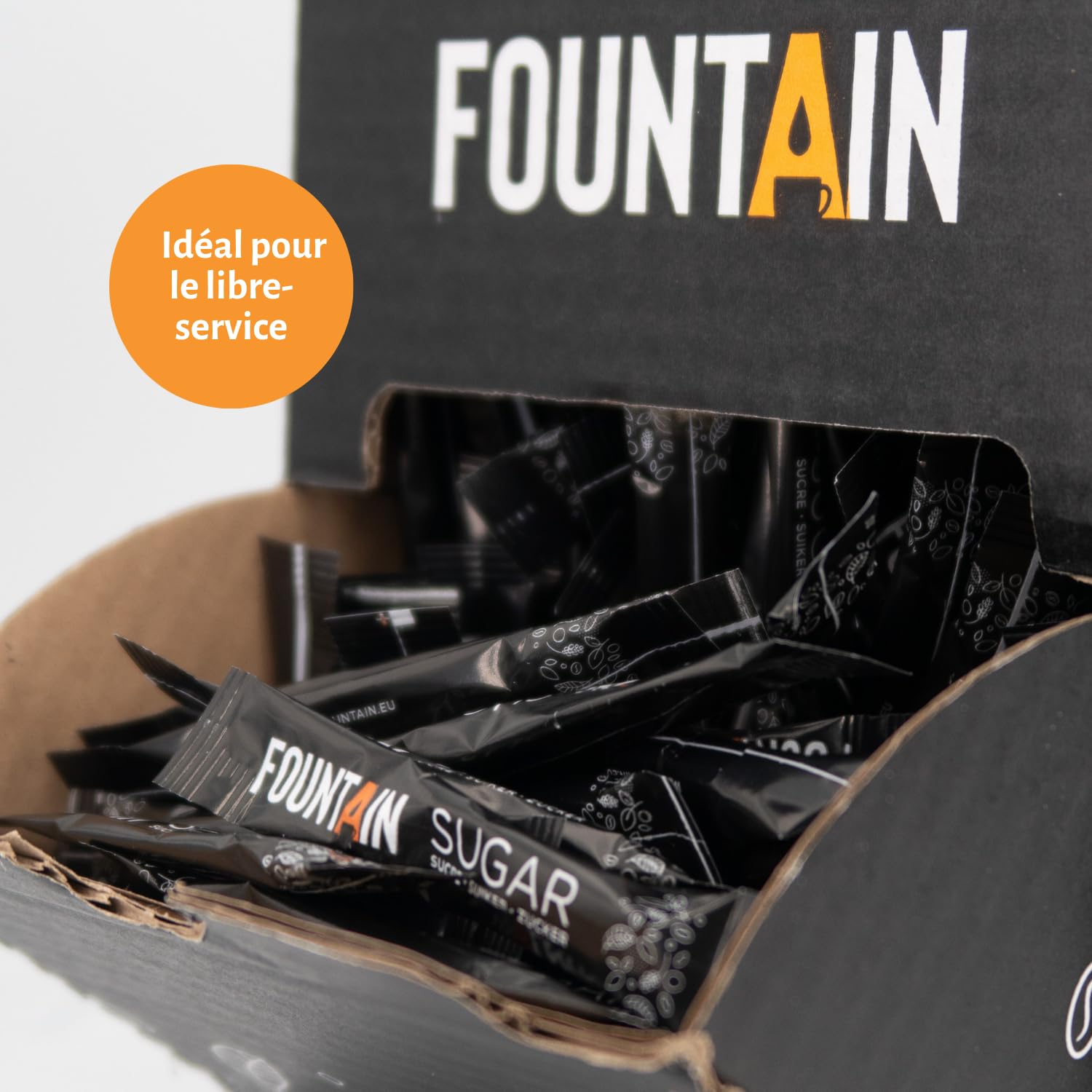 Fountain - Sachet de sucre blanc - Sucre en dosette individuelle de 4 gr dans une boîte distributrice - idéal pour tasse de café - 4 gr x 600 pièces