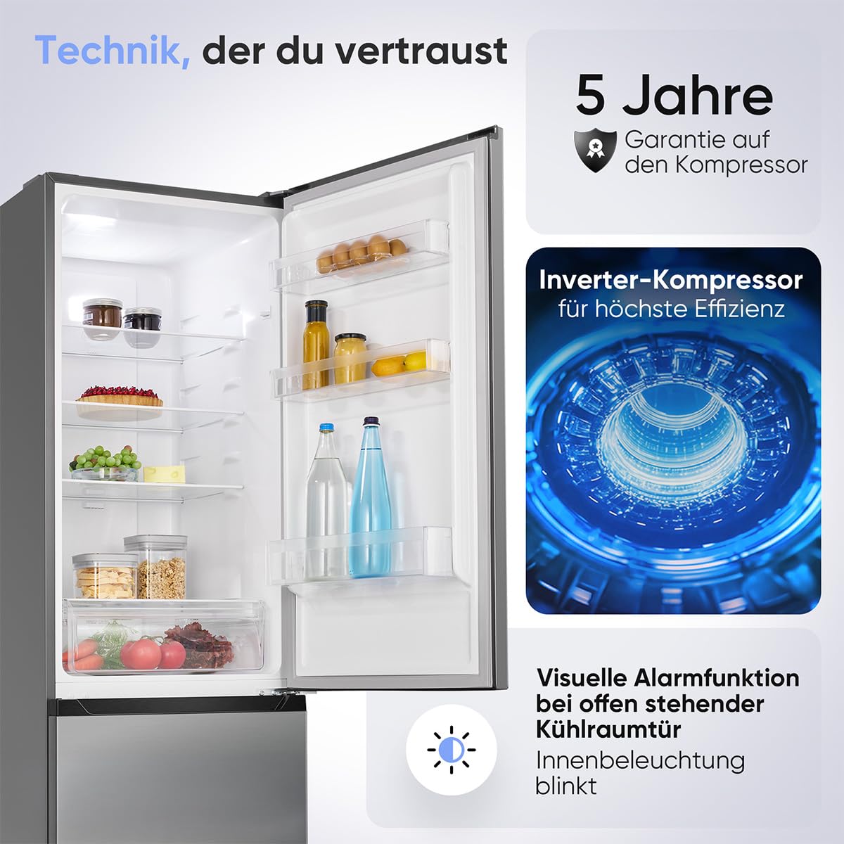 Bomann® Kühlschrank mit Gefrierfach | Energieklasse C | 181cm | NoFrost | 5 Jahre Kompressor-Garantie | Kühl Gefrierkombination No-Frost | Kühlgefrierkombination freistehend | KG 7370 silber
