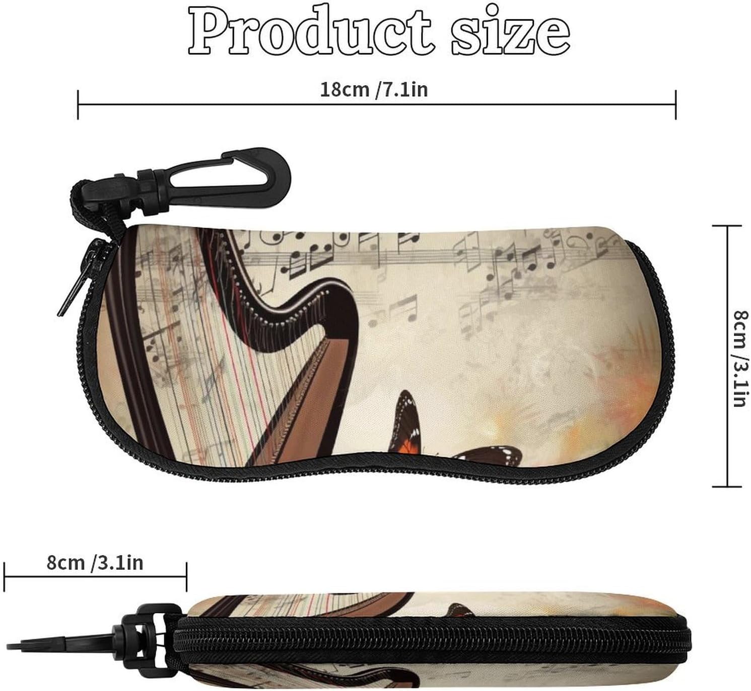 Music Background With Harp And Butterfly Eyeglass Pouch Soft Neoprene Glasses Case image 2