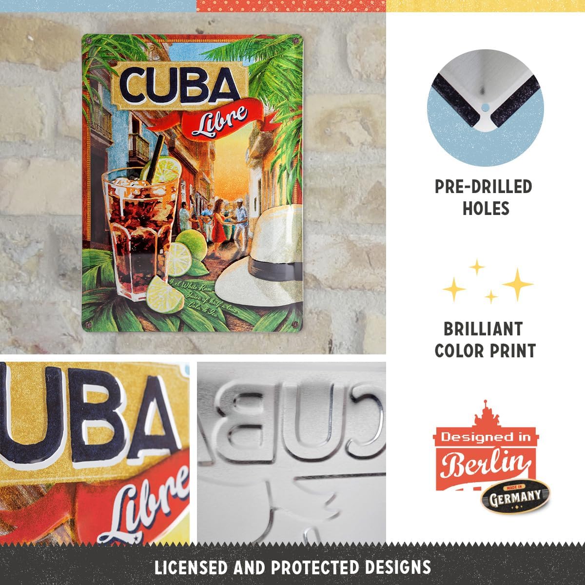 Nostalgic-Art Open Bar-Cuba Libre, Metal, Colourful, Tin Sign 30 x 40 cm