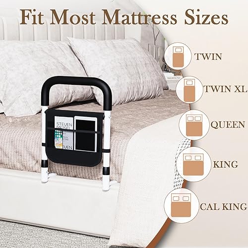 Miniatura 6 de Rieles de cama para seguridad de adultos mayores bastón de cama para personas mayores, pasamanos de cama con mango ergonómico y bolsillo de