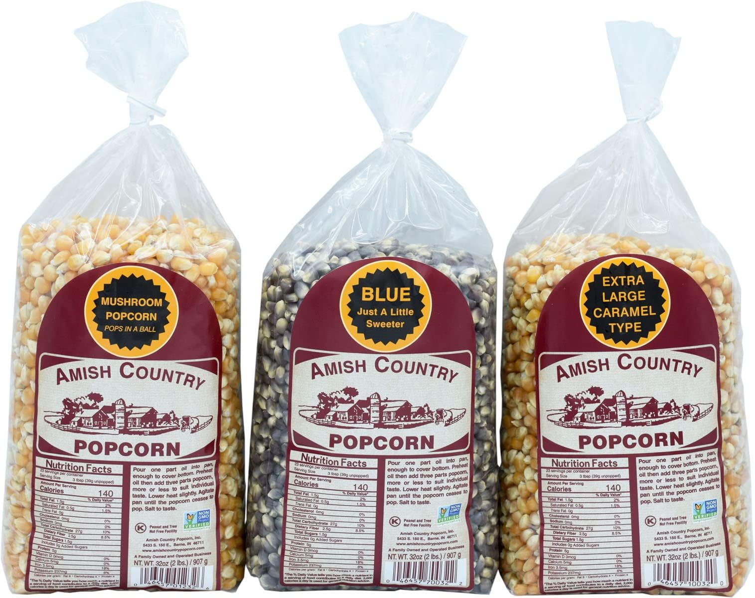 Amish Country Popcorn | 3-2 lb Bags | 2 lbs Mushroom - 2 lbs Extra Large Caramel Type - 2 lbs Blue Popcorn Kernels | Old Fashioned, Non-GMO and Gluten Free (3-2 lb Bags)
