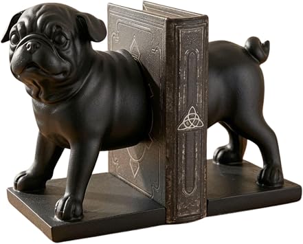 Bellaa Bulldog Bookends, Boston, Pug, Mascot, Heavy Duty 7.7 Black