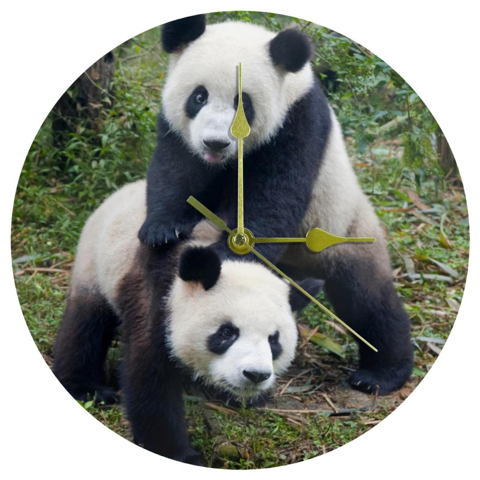 Horloge murale silencieuse panda 24 cm en acrylique pour chambre enfant