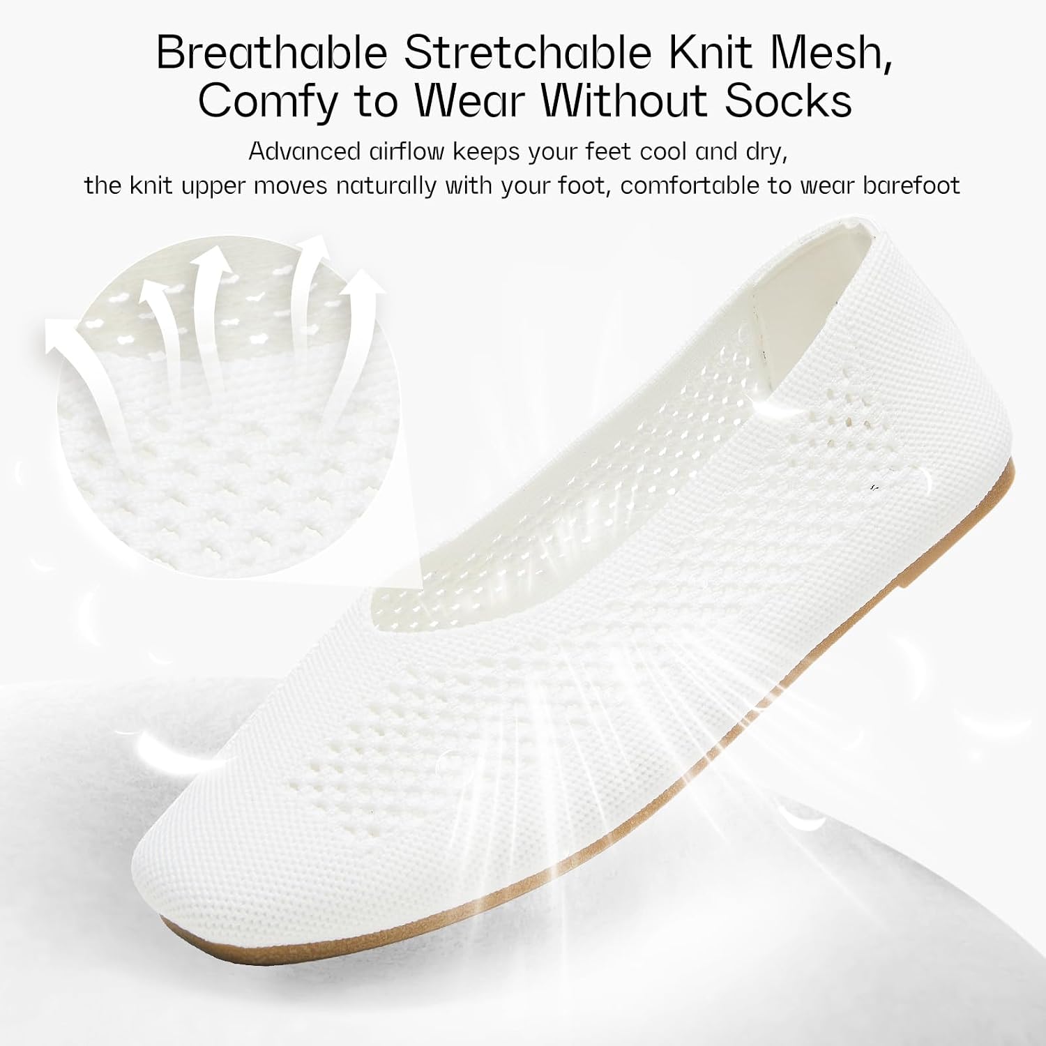 Shupua Black Flats Square Toe Women's Foldable Flats Comfortable Womens Mesh Flats Knit Ballet Flat Slip on Flat Shoes for Dressy Office Casual Summer