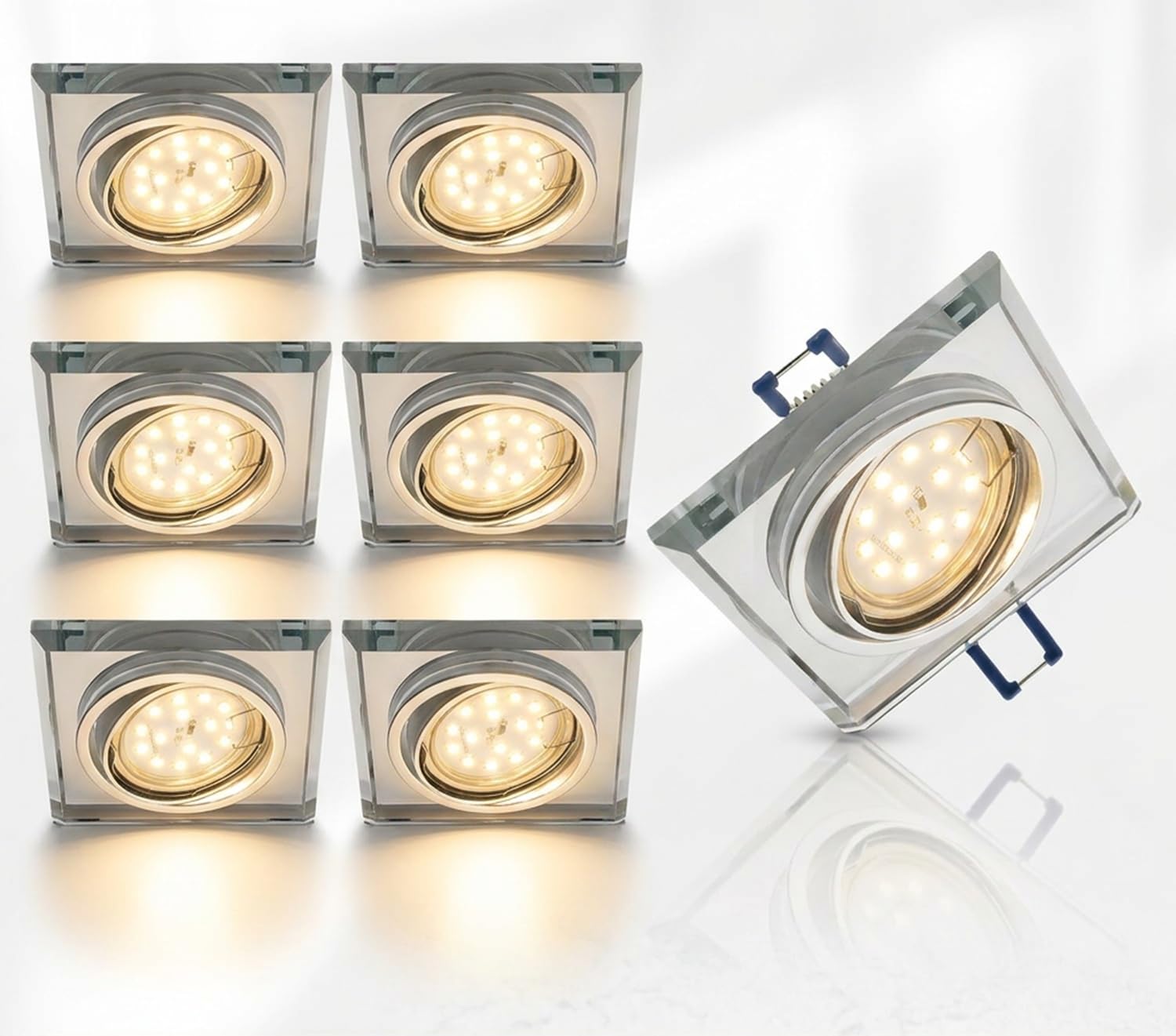 Trango 6er Set LED Einbaustrahler 6729S-06MO Einbauleuchten, Deckenstrahler, Strahler aus Glas & Alu inkl. 6x 5 Watt LED Modul Ultra flach Deckenspots, Einbauspots, Spots