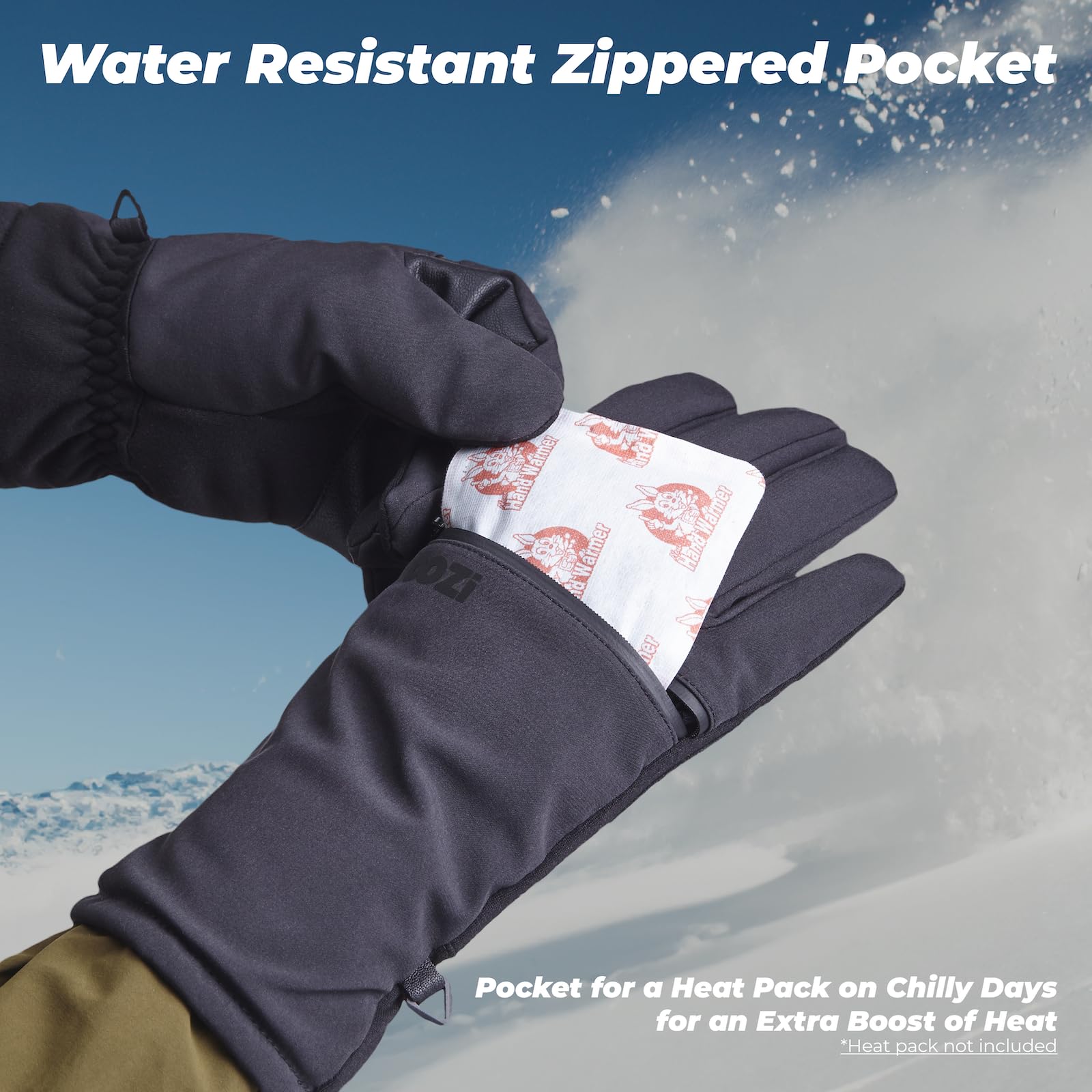 OOZi Guantes de invierno para hombre y mujer, resistentes al viento, repelentes al agua, guantes cálidos con bolsillo con cremallera para clima frío
