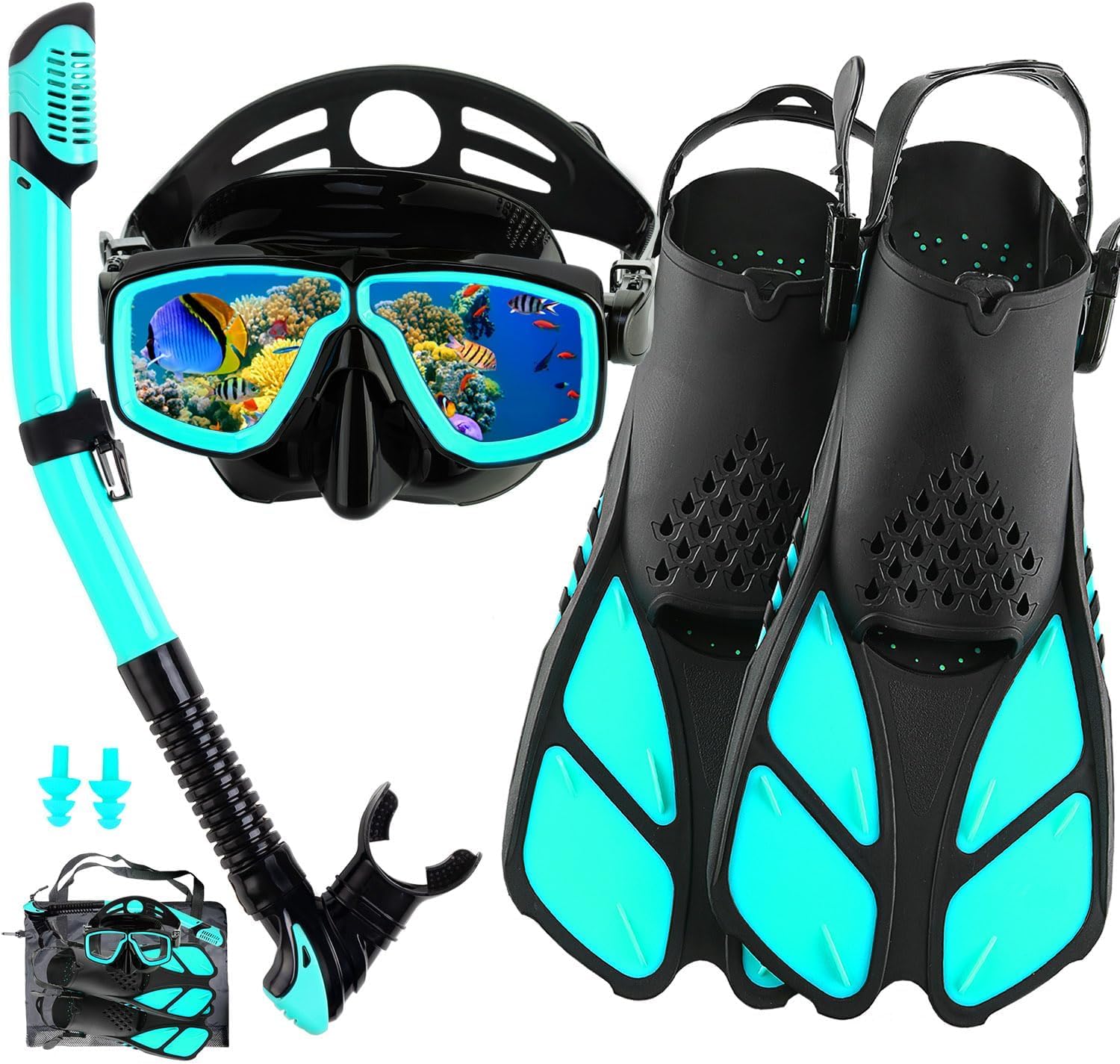 Snorkeling Gear for Adults with Fins Scuba Diving Gear Adult Professional Travel Snorkel Sets with Flippers,Anti-Fog Anti-Leak Diving Mask