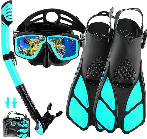 Miniatura 9 de Equipo de esnórquel para adultos con aletas, equipo de buceo profesional para adultos, juegos de esnórquel de viaje con aletas, máscara de buceo