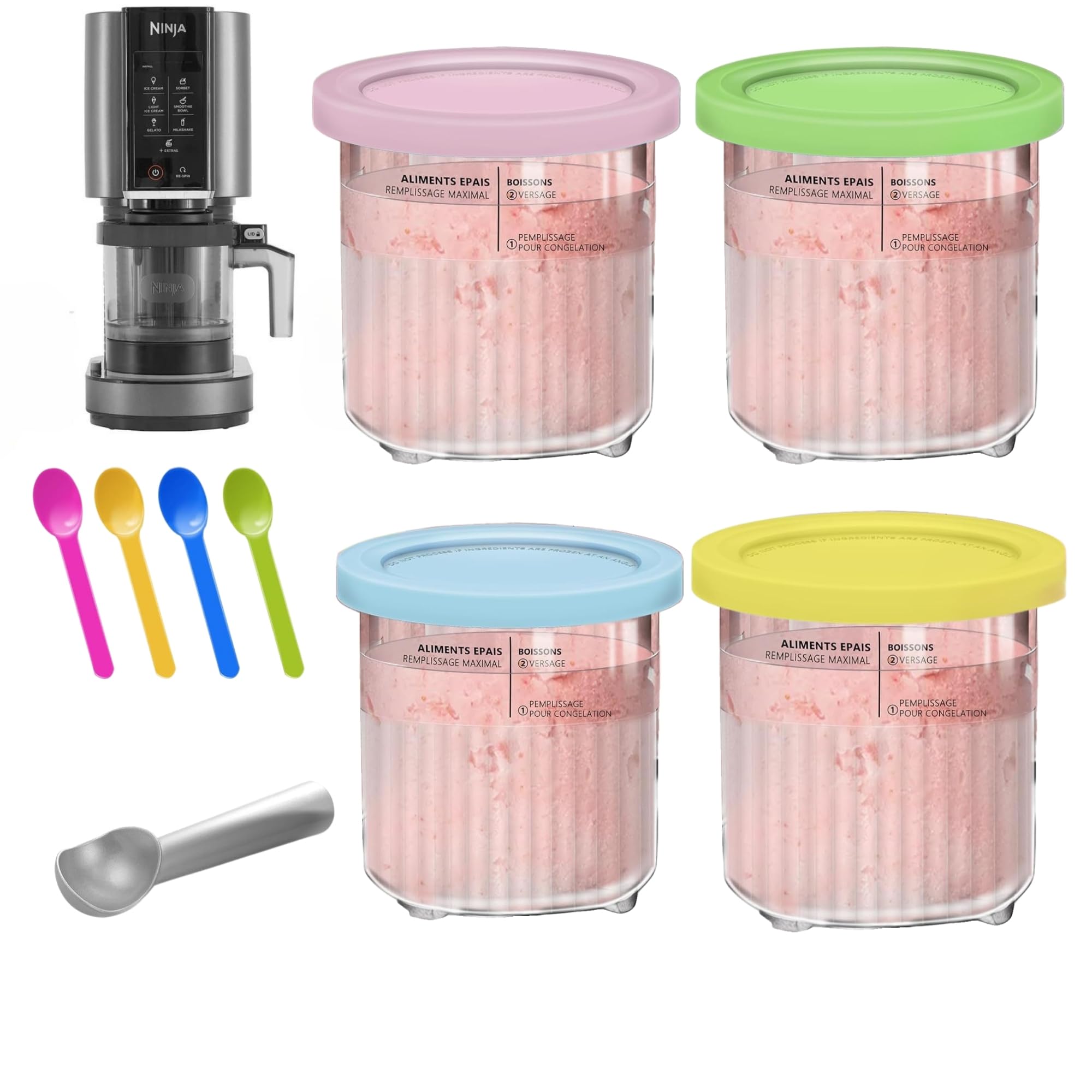 Set De 4 Gobelets à Glace Avec Couvercle - Support Creami Pour Sorbetière Ninja Creami